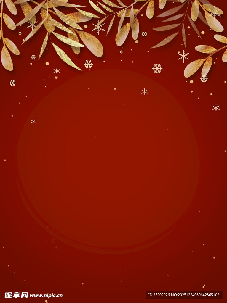 红色背景金色枝叶装饰图