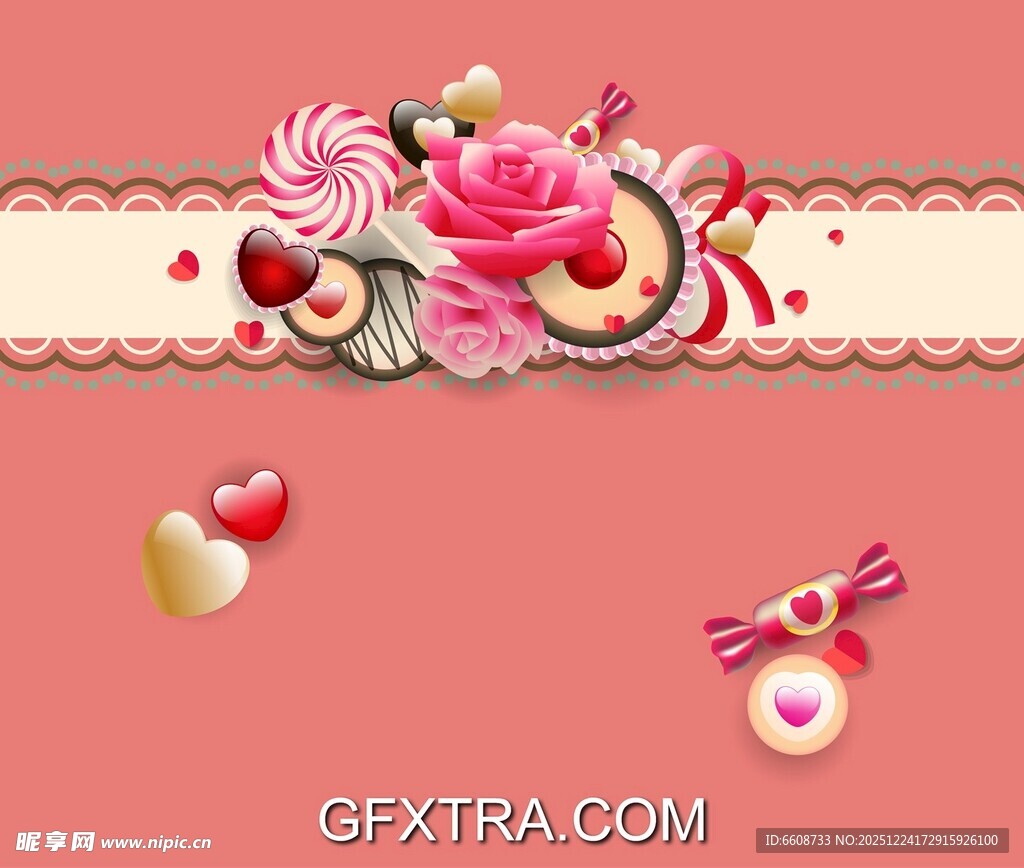 浪漫花卉爱心装饰图案