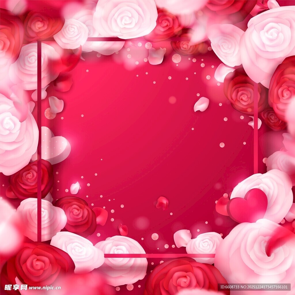 浪漫玫瑰爱心背景图