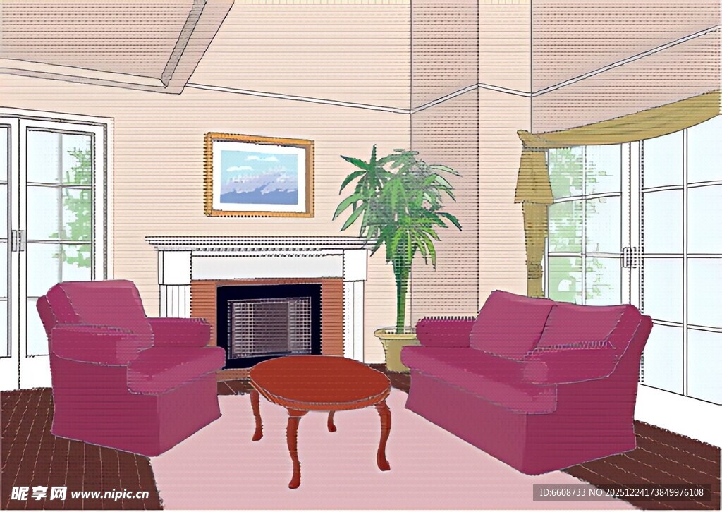 温馨客厅紫色沙发布置图