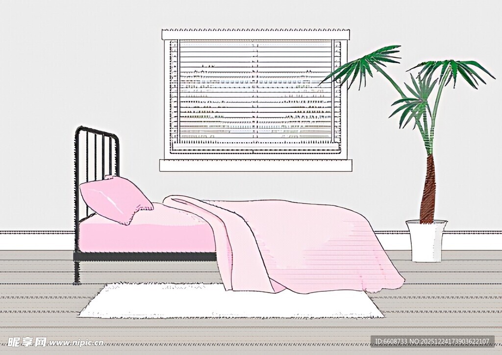 简约粉色卧室温馨场景