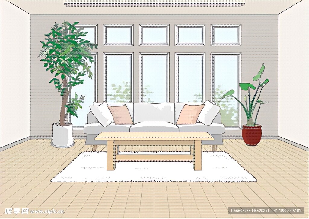 简约明亮的客厅室内场景