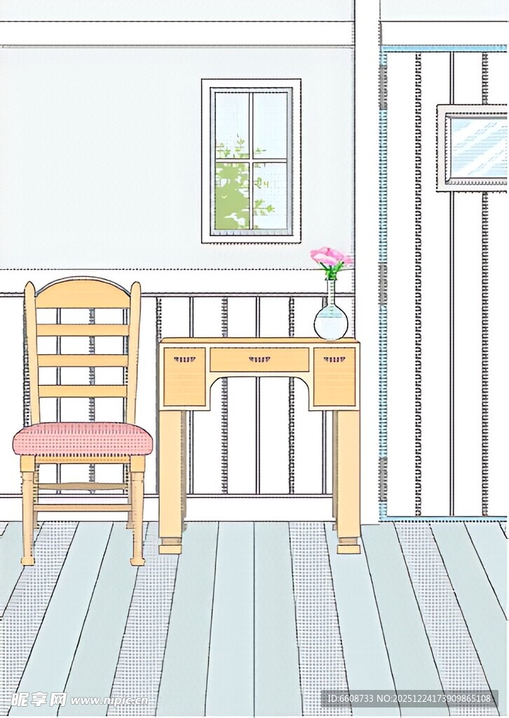 室内窗边的复古摇椅