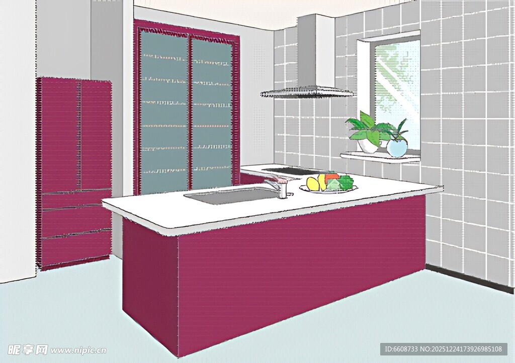 紫色系现代简约风厨房