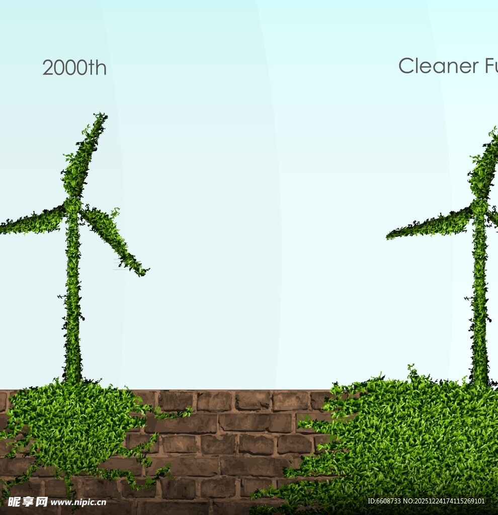 绿色藤蔓缠绕的风力发电机