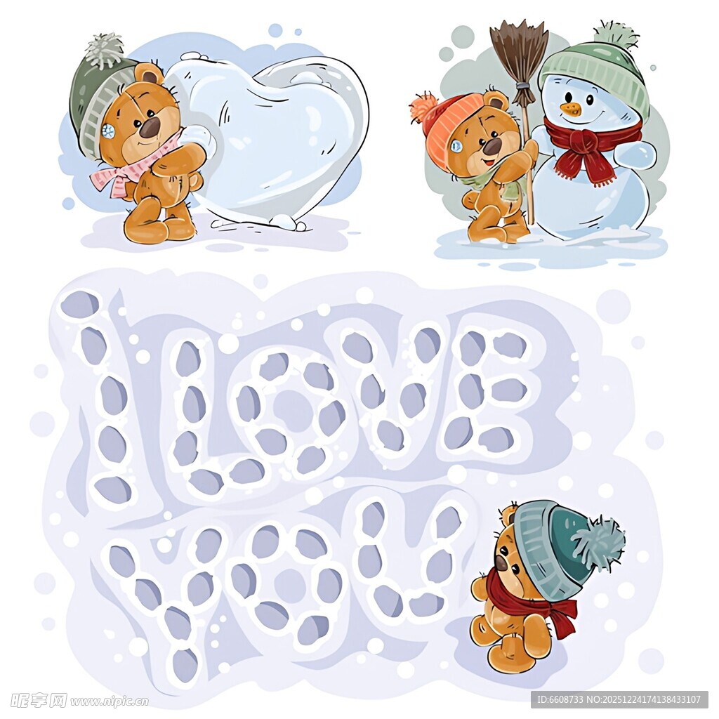 冬日萌宠雪景装饰图案