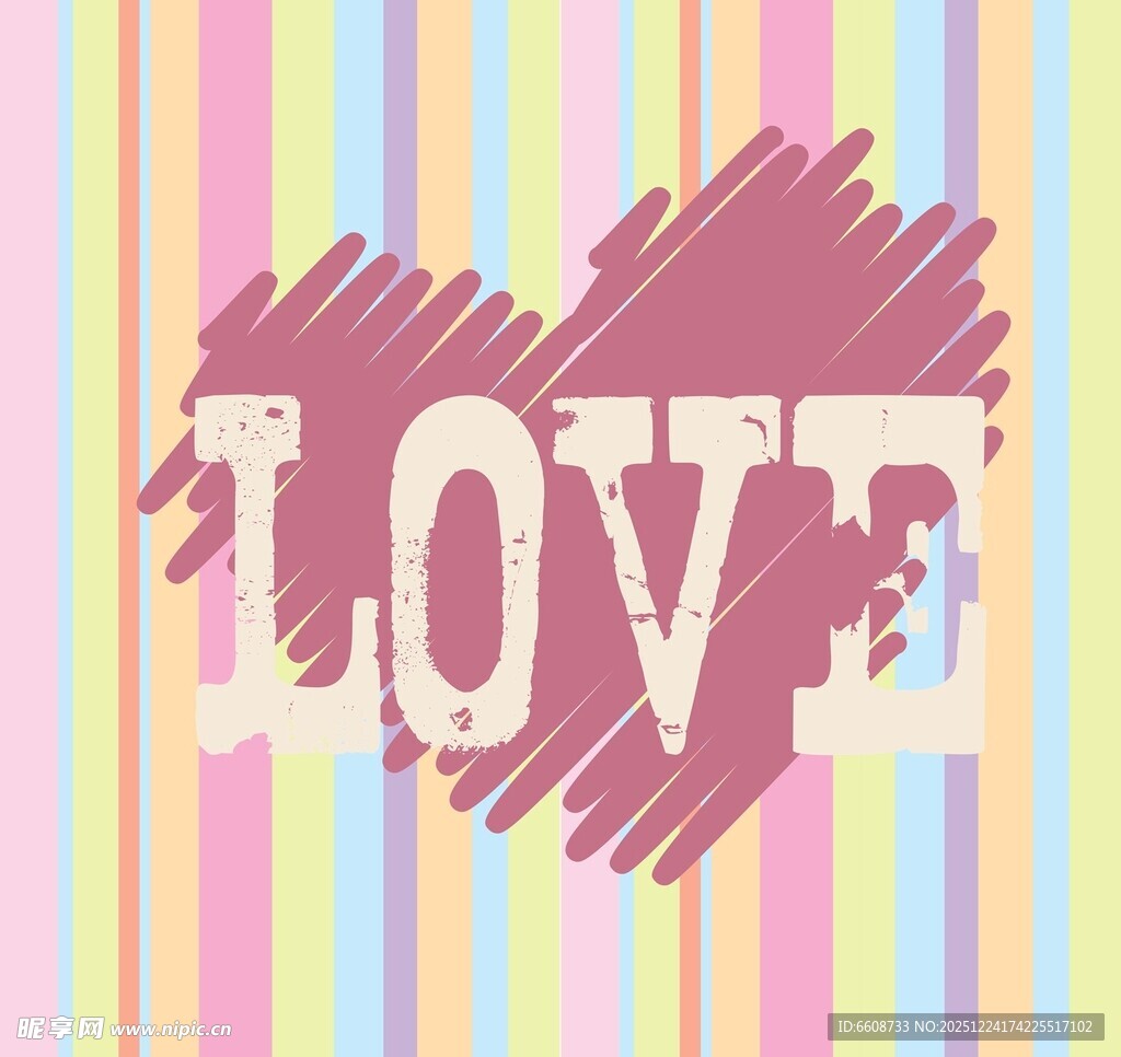 爱心LOVE多彩条纹背景