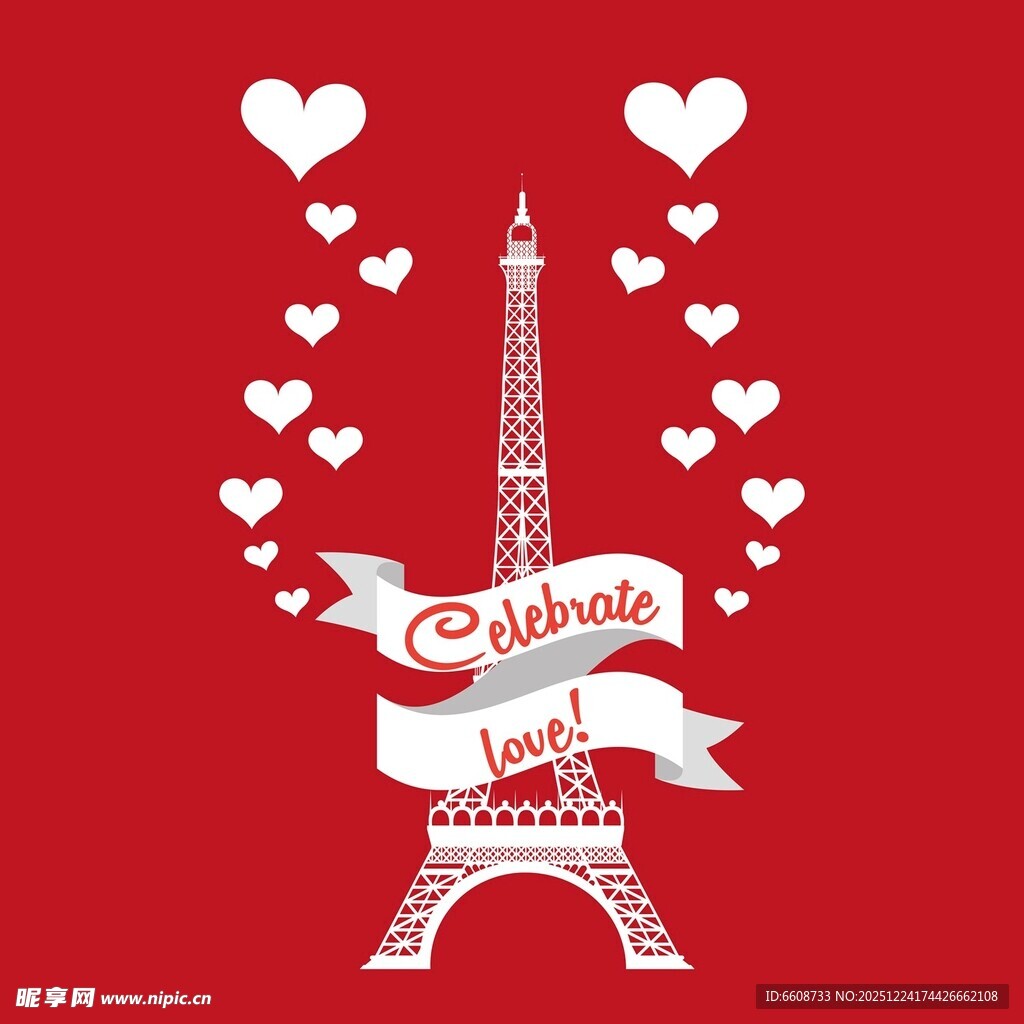 埃菲尔铁塔爱心浪漫插画
