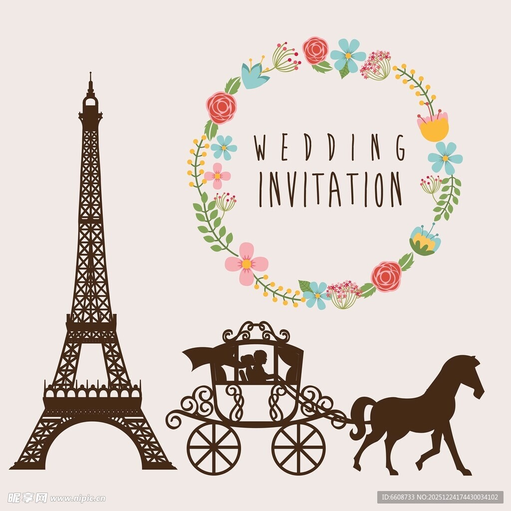 巴黎婚礼邀请插画