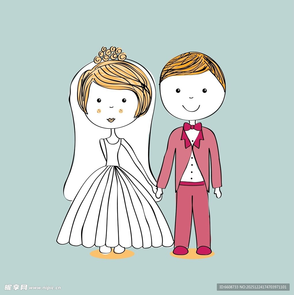 卡通风格新人结婚场景