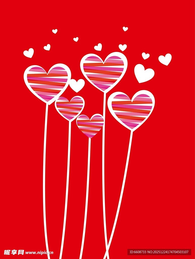 爱心气球图案浪漫红色背景