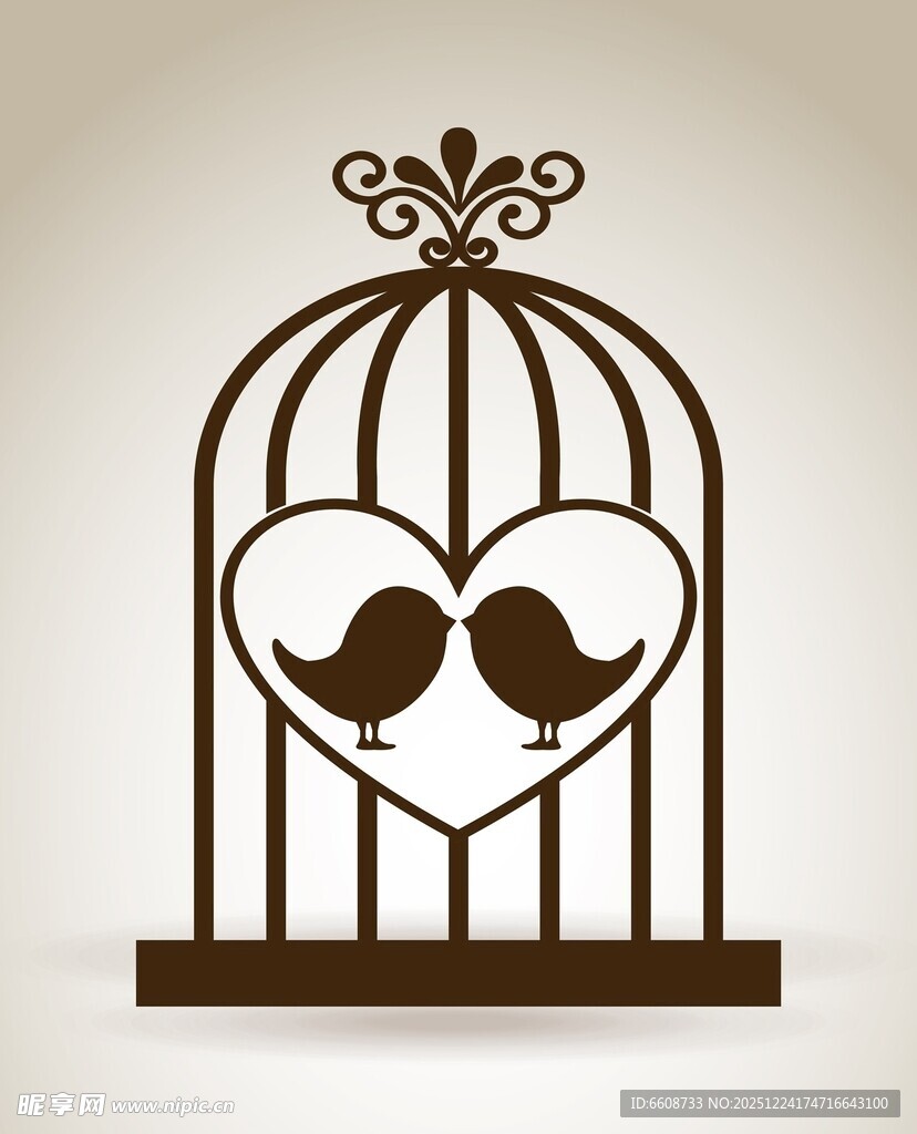 心形鸟笼中的浪漫小鸟