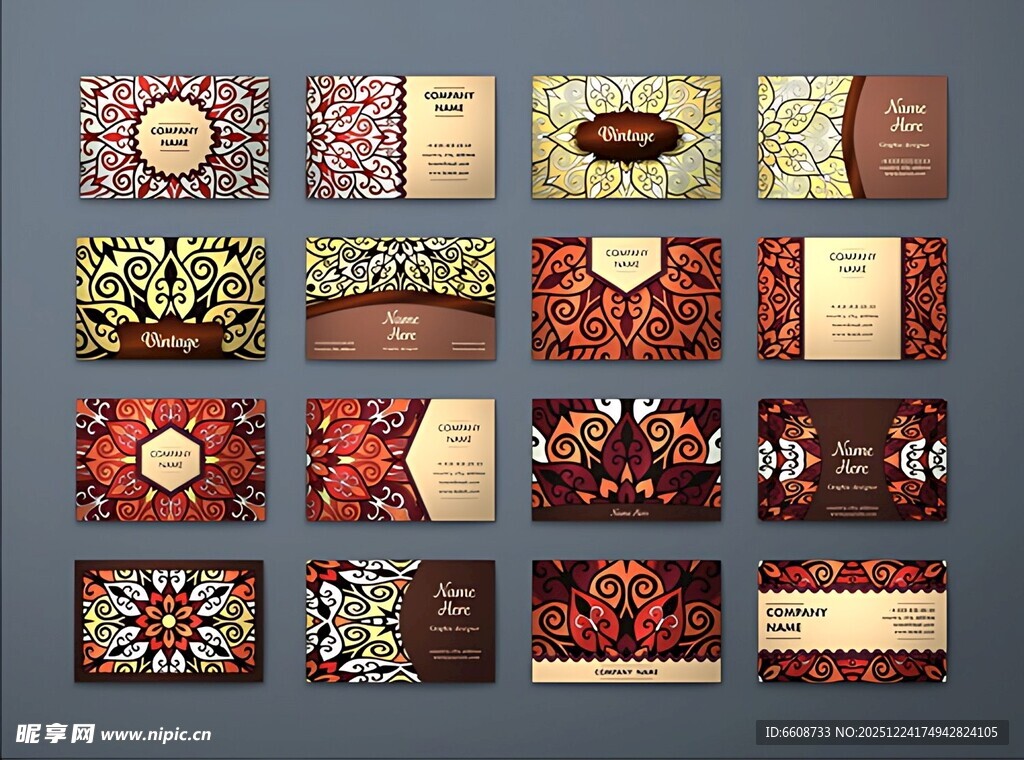 复古花纹名片设计模板