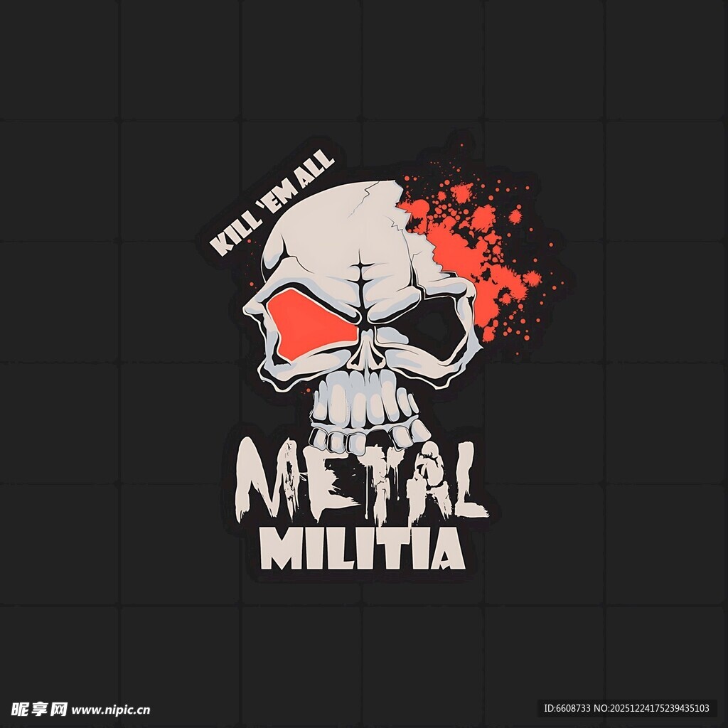 金属民兵骷髅图案T恤