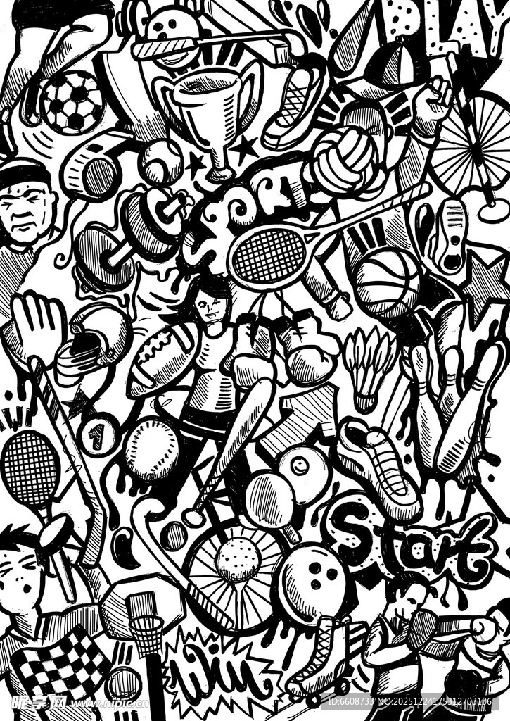 黑白涂鸦风卡通元素集合