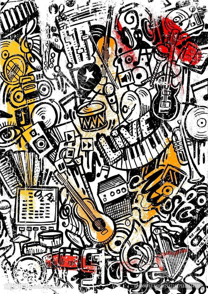 抽象乐器涂鸦艺术画面
