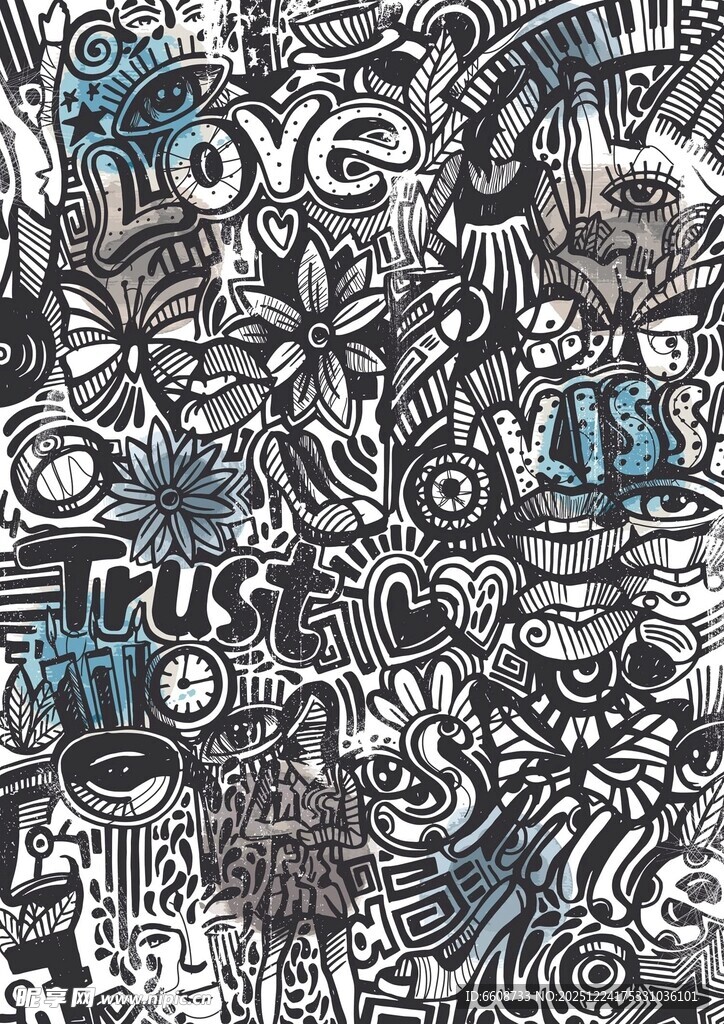 黑白涂鸦艺术图案