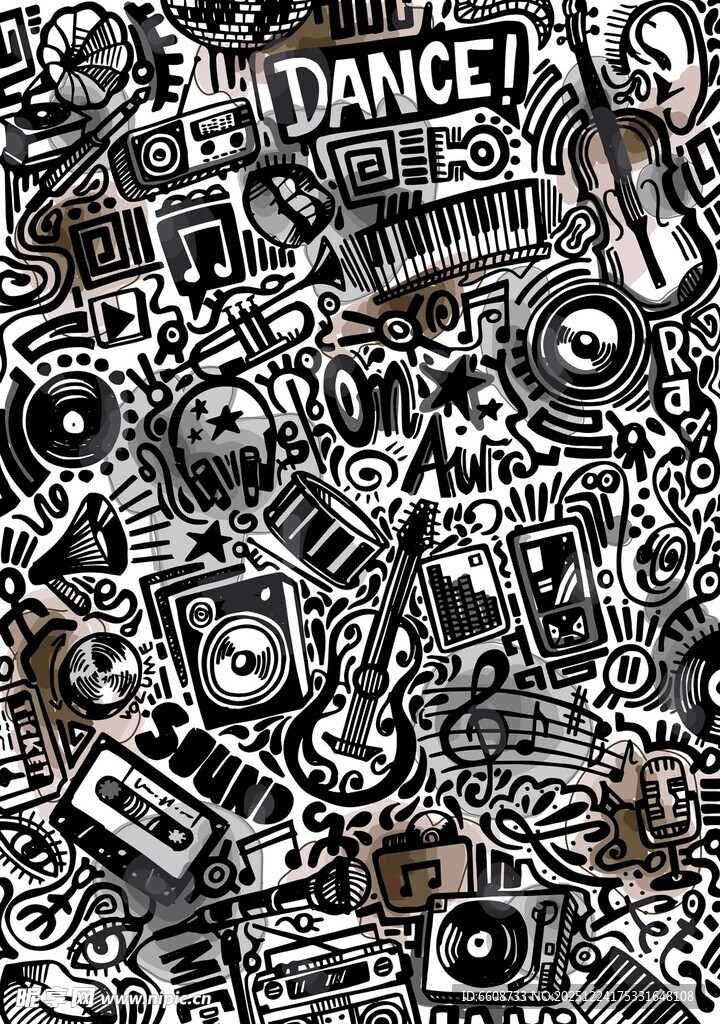 复古舞蹈元素涂鸦图案