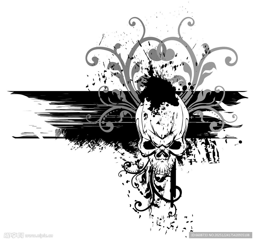 黑白花卉涂鸦艺术图案