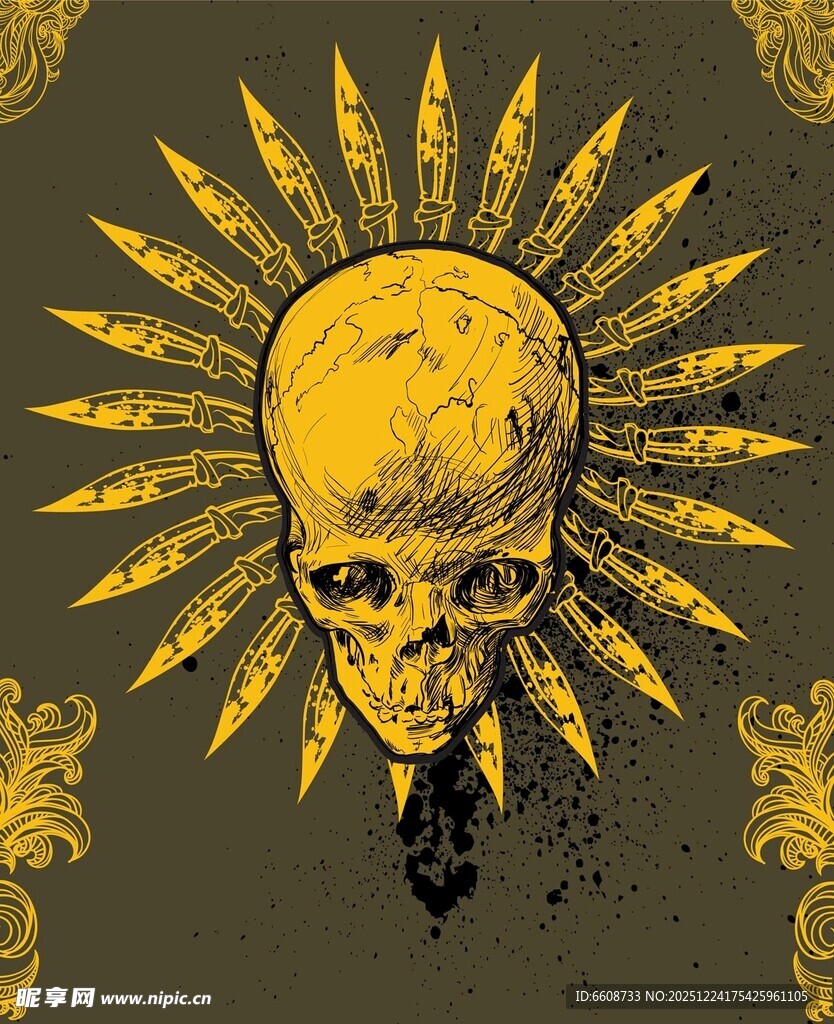 骷髅太阳图案艺术插画