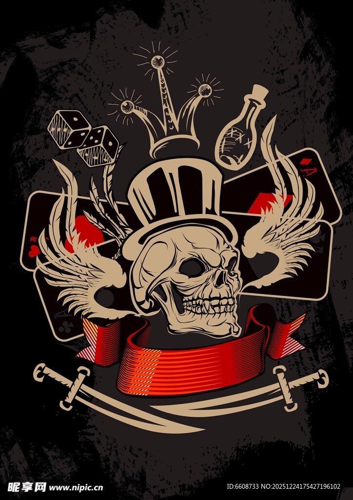 骷髅皇冠纹身图案设计