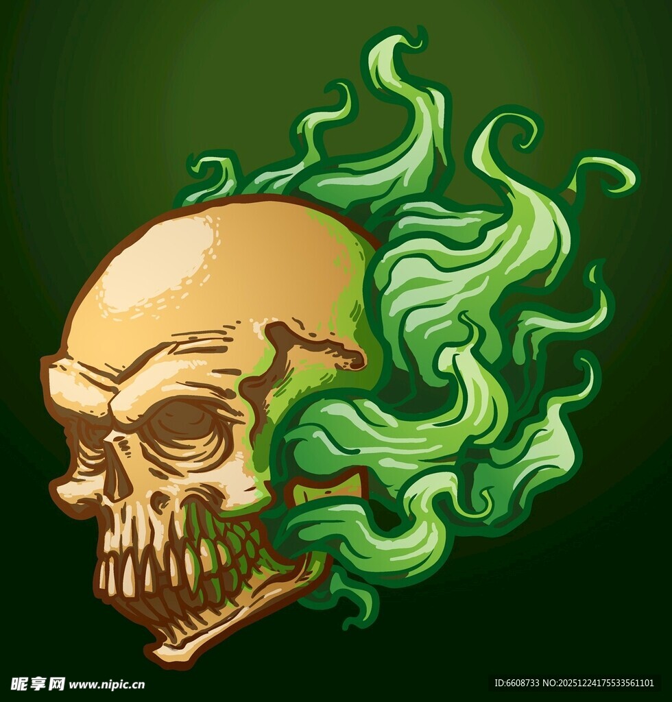 骷髅头与绿色烟雾图案