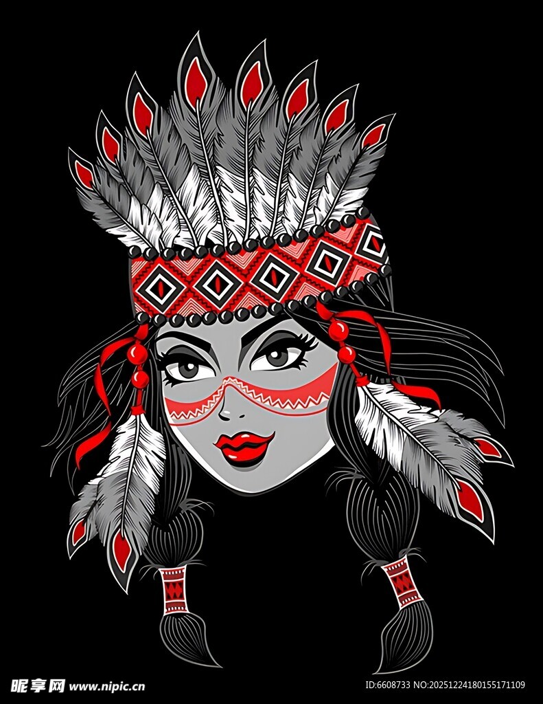 印第安风格女性头饰插画