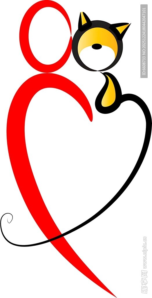 爱心上的猫咪与抽象图案