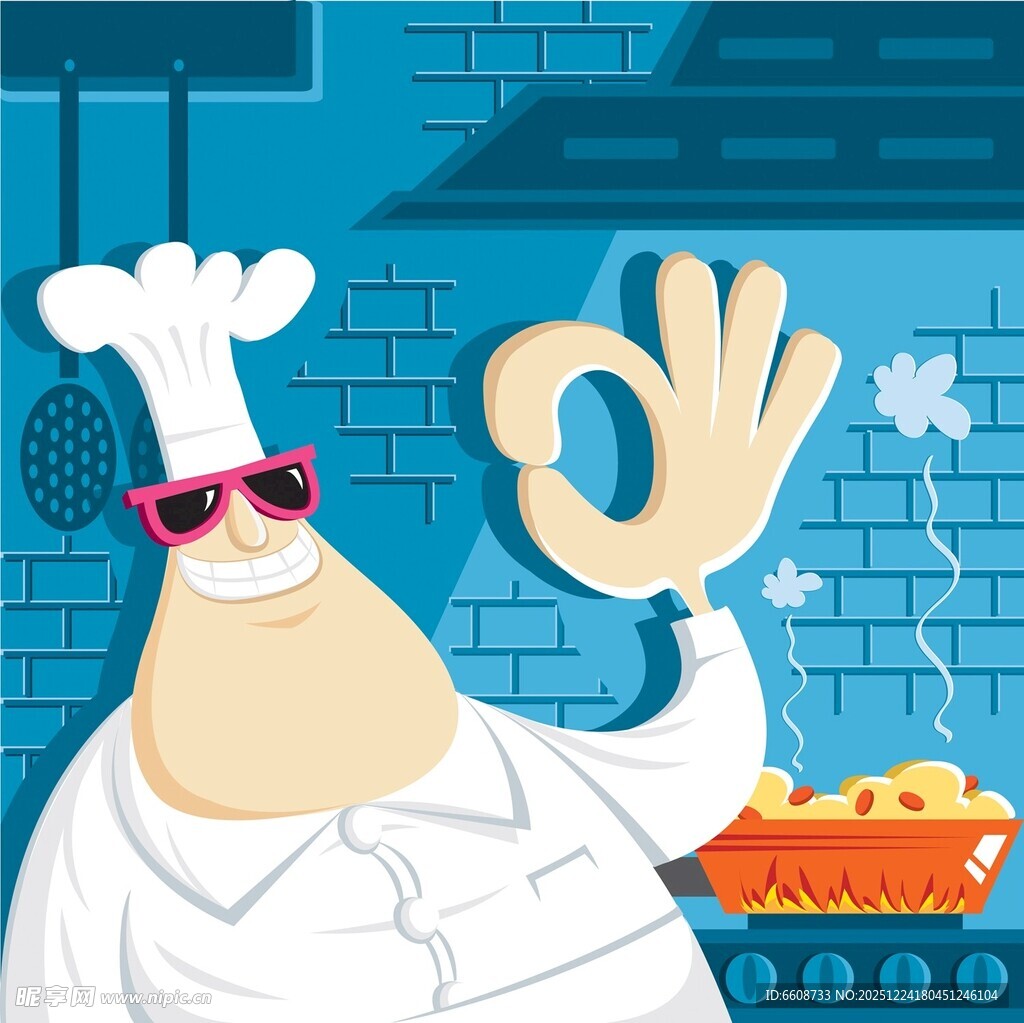 厨师展示OK手势与美食