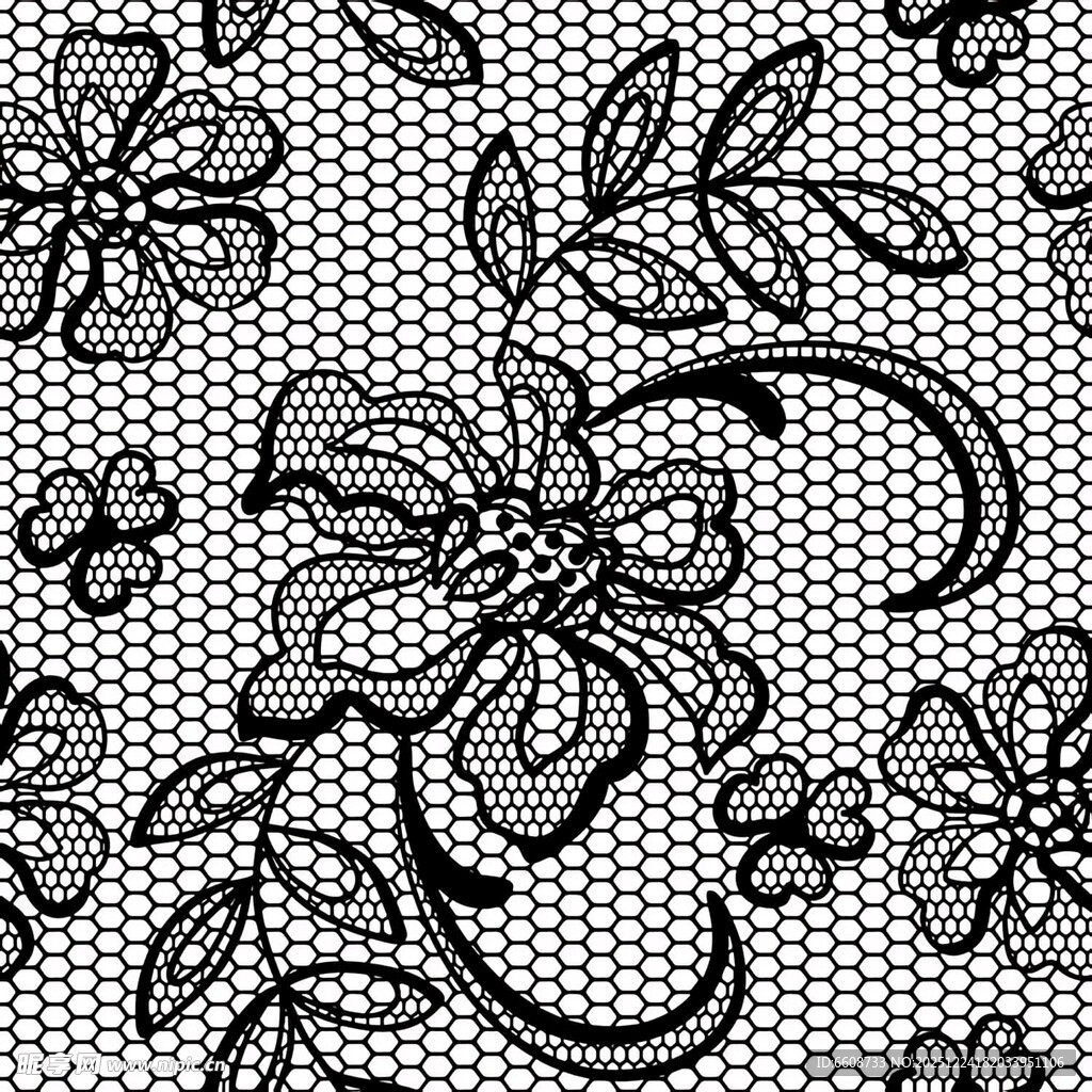 精致黑色蕾丝花卉图案