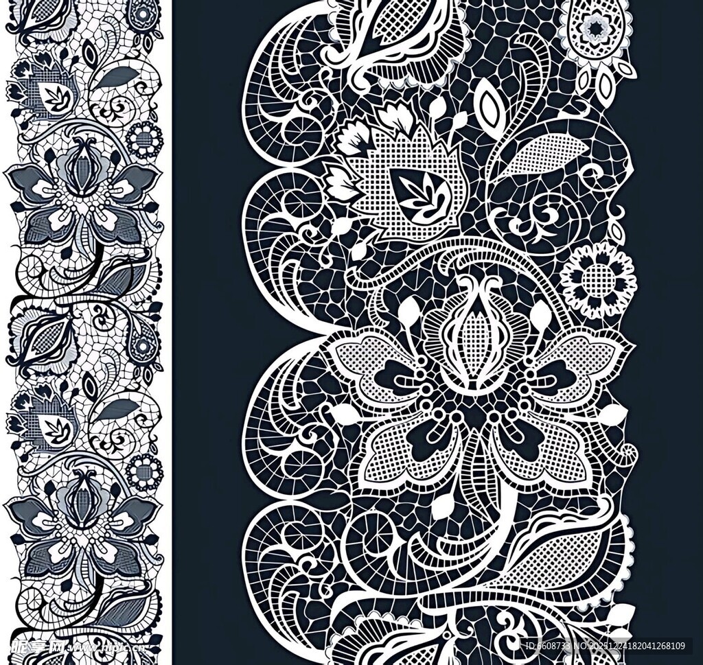 精致黑白花卉蕾丝图案