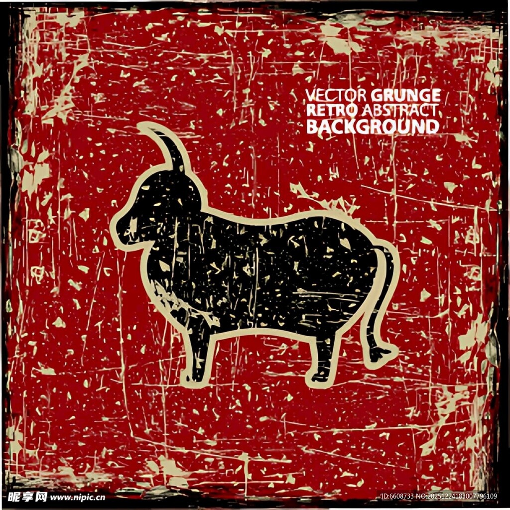 红色背景上的黑色牛图案