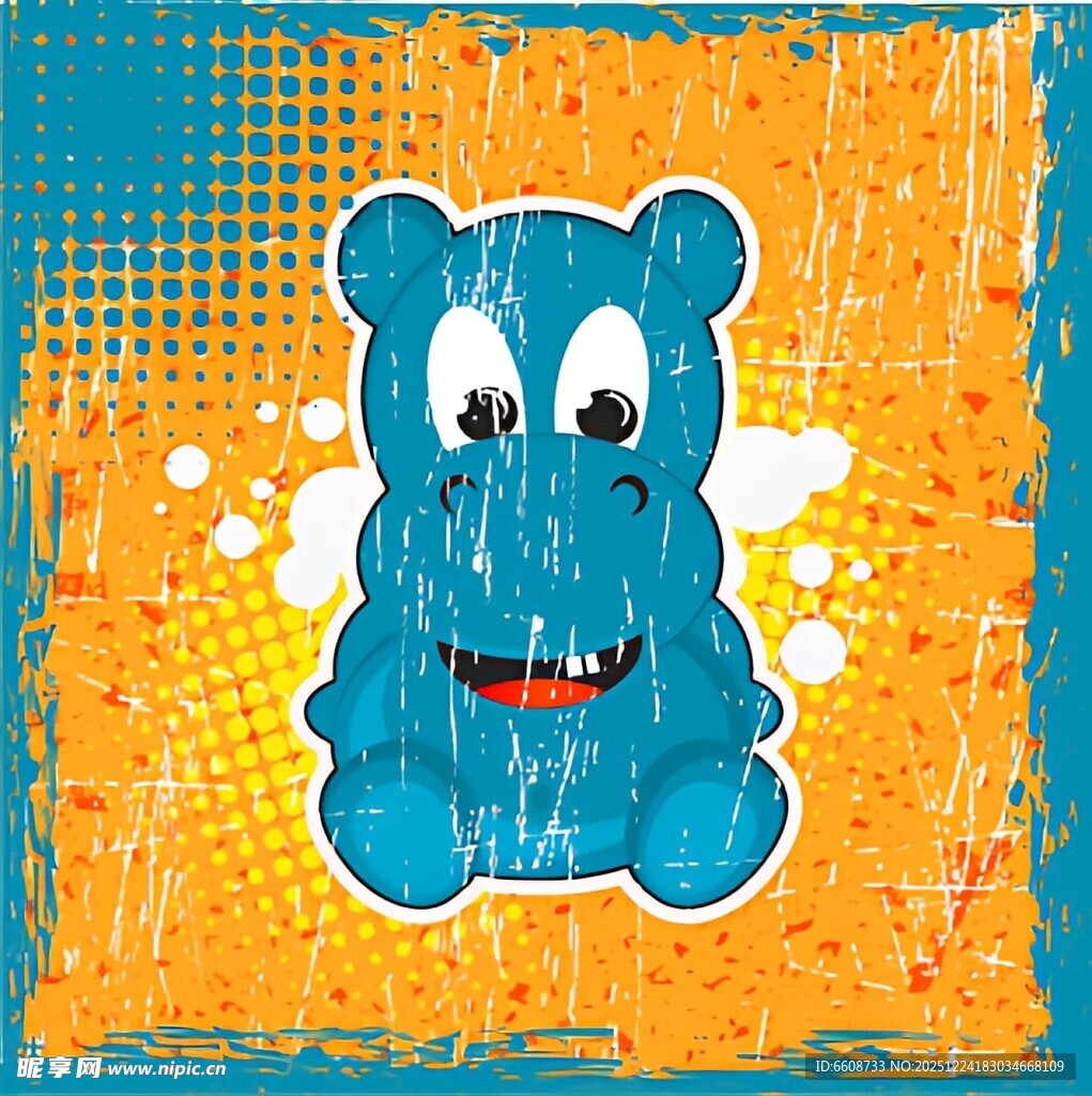 蓝色卡通河马图案设计