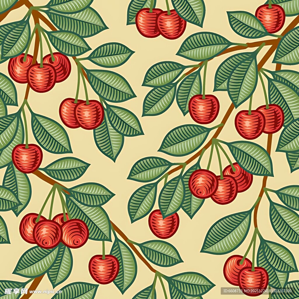 樱桃枝叶图案清新自然风