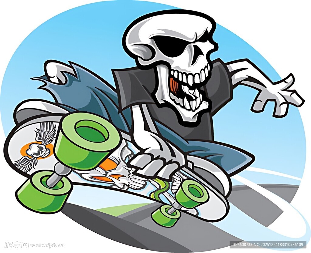 骷髅滑板者酷炫滑行瞬间