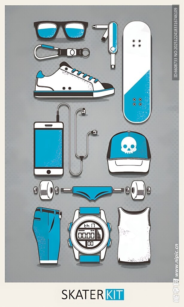 滑板运动时尚装备集合