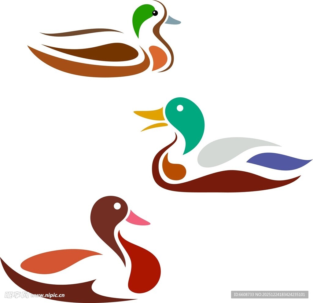三只简约风格鸭子图案