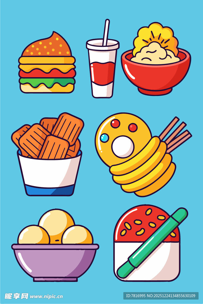 多彩美味快餐食物集合