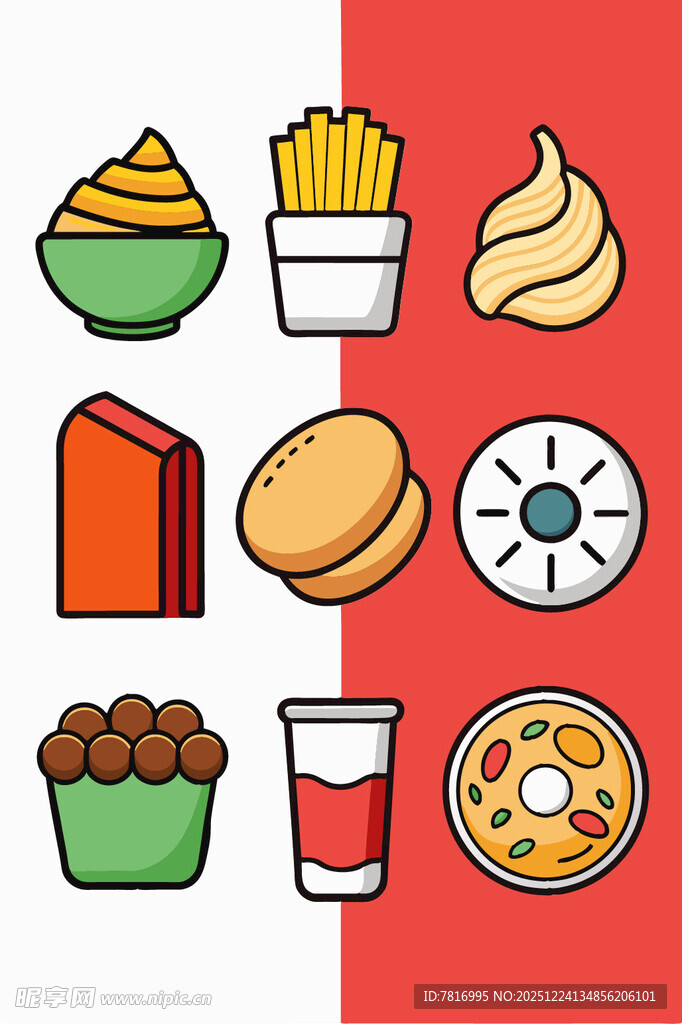多彩快餐美食图标集合