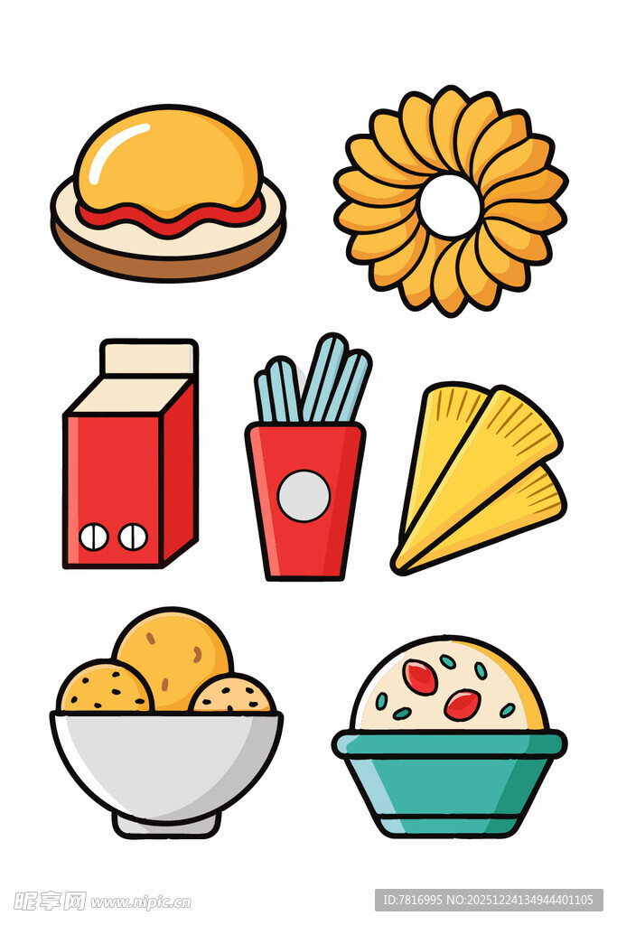 多样美味快餐食品集合