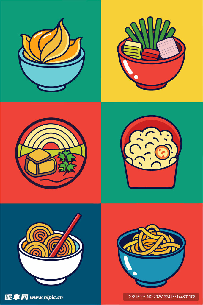 多彩面食插画集合
