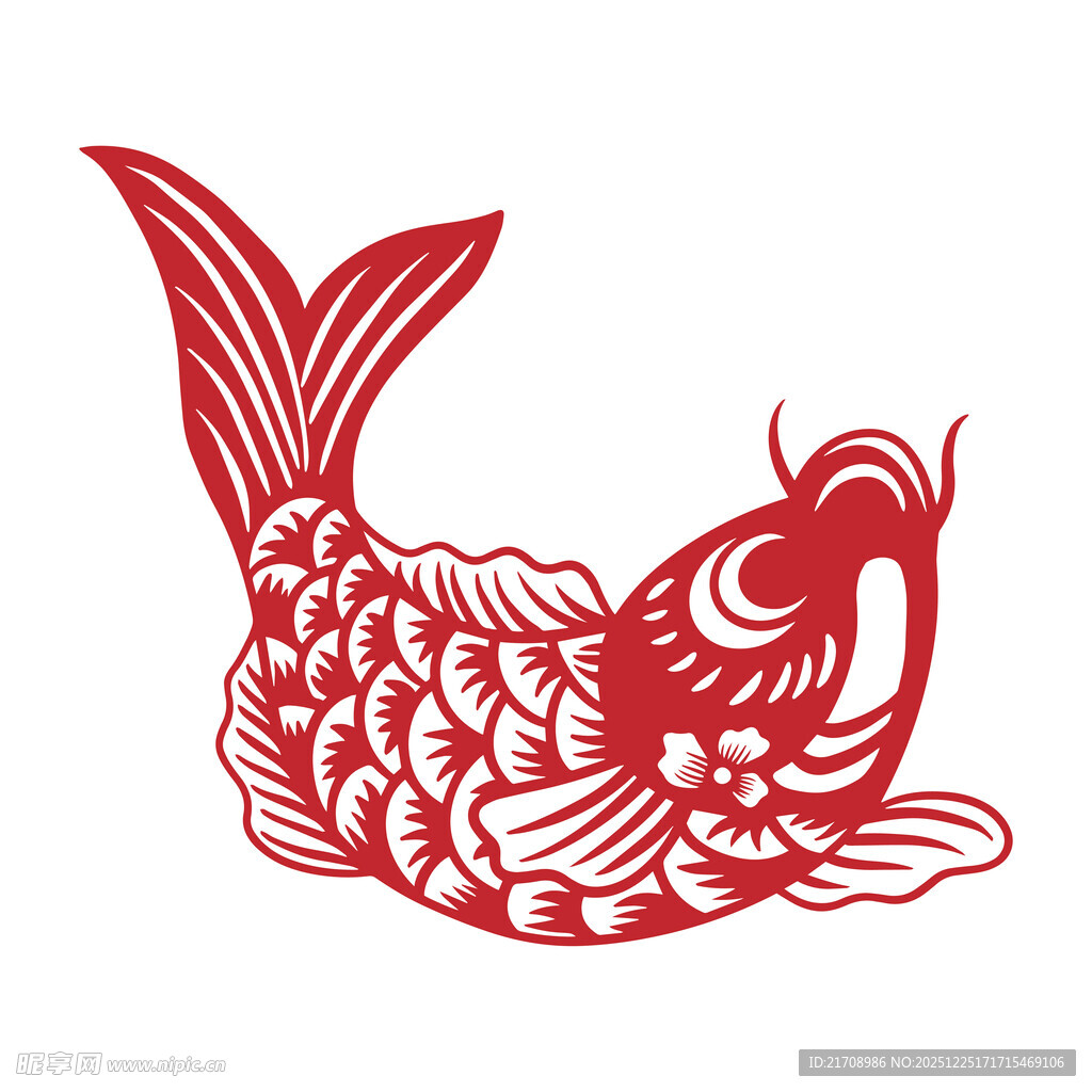 红色剪纸风鲤鱼图案