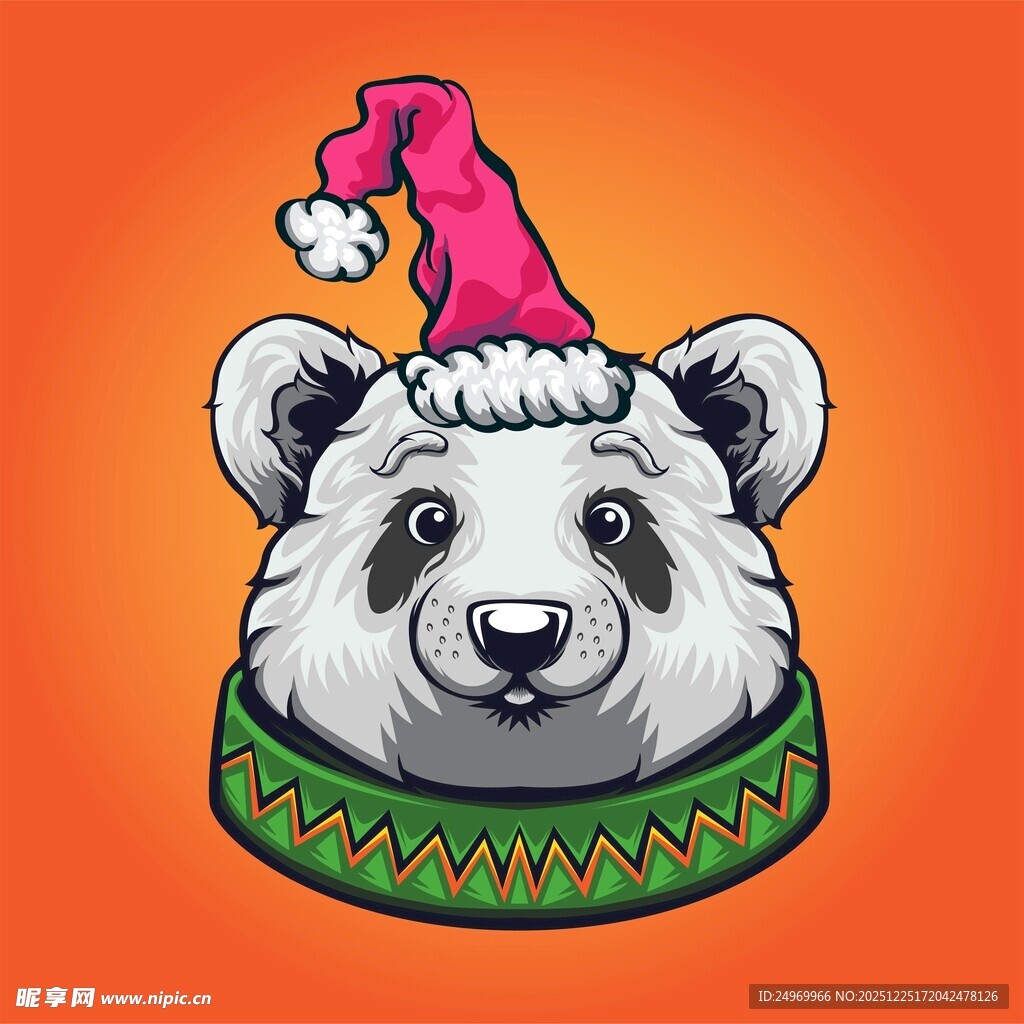 戴圣诞帽的可爱熊猫