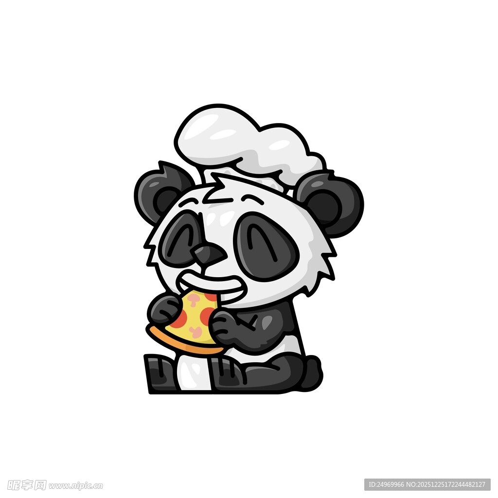 卡通熊猫厨师手持铃铛