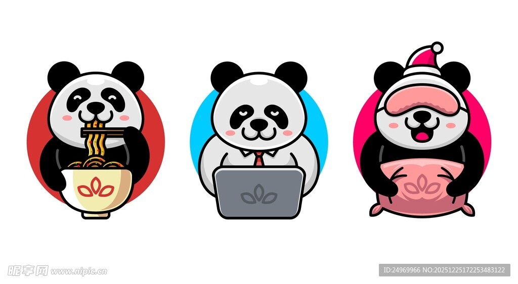 三只可爱熊猫卡通形象