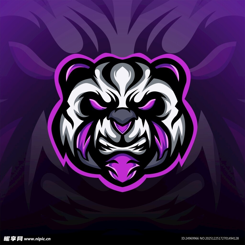 紫色酷炫熊头电竞标志