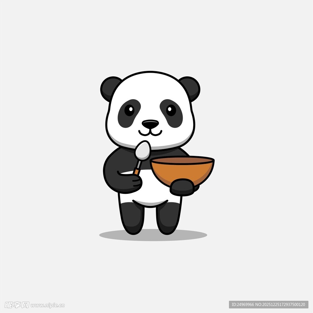 可爱熊猫端着碗