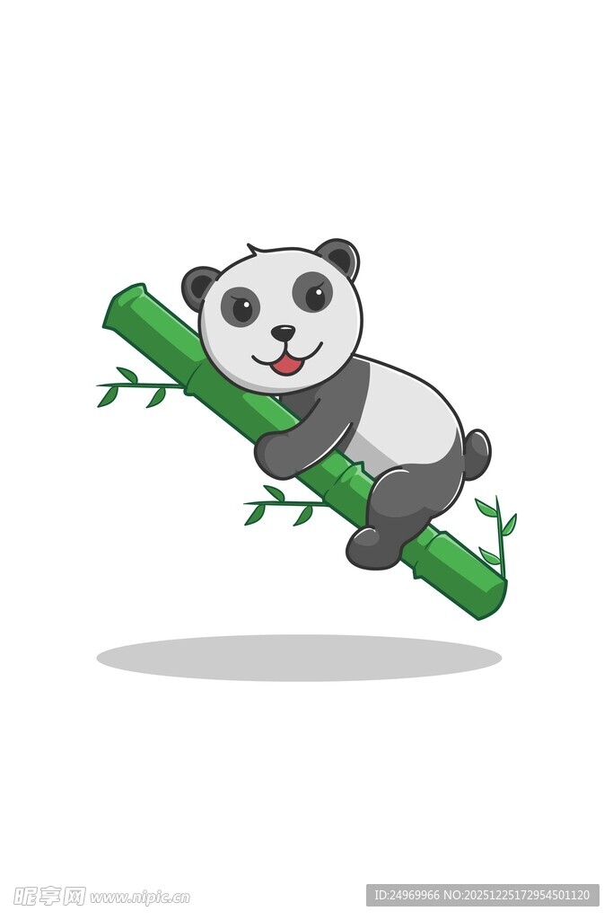 可爱熊猫趴在翠绿竹枝上