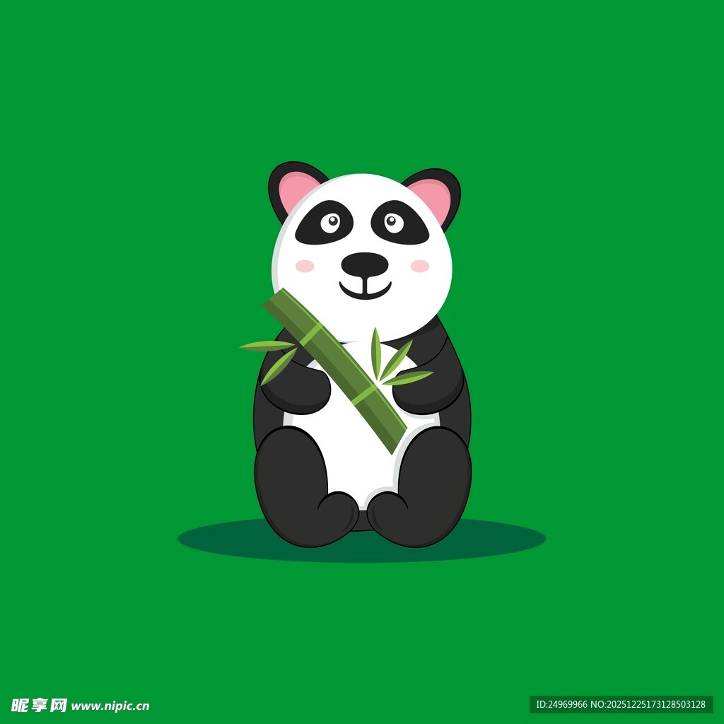 可爱熊猫手持鲜嫩竹子