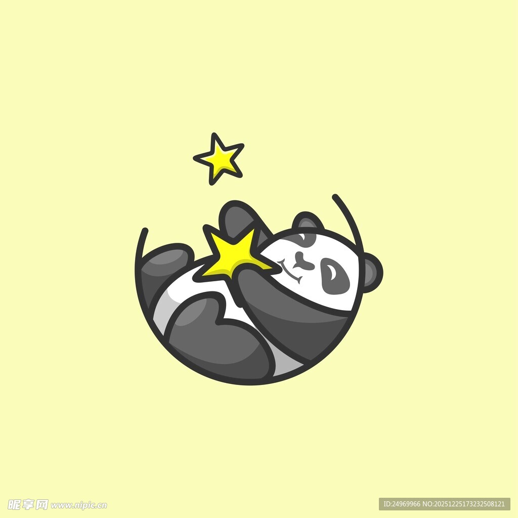 可爱熊猫抱星惬意躺